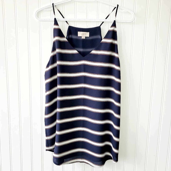LOFT Lined Navy Pink Cream Stripes Flowy Spagetti Strap Camisole Top size Medium - Picture 1 of 8